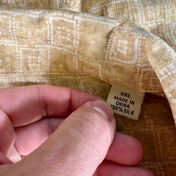 Tommy Bahama Men's XXL Khaki White Tropical Palm Silk Button Up Hawaiian Shirt - Picture 4 of 7